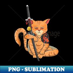 japanese samurai ninja cat kawaii tattoo graphic print - digital sublimation download file - enhance your apparel with stunning detail