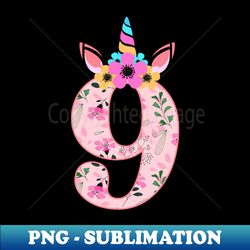 Kids Number 9 Year Old Unicorn 9th Birthday Girls - Creative Sublimation PNG Download - Perfect for Personalization