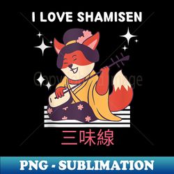 I Love Shamisen Cute Kawaii Fox Play Shamisen Japanese Anime - Instant PNG Sublimation Download - Bring Your Designs to Life