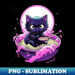 Kawaii Anime Pastel Goth Cat Eating Japanese Ramen Noodles - Special Edition Sublimation PNG File - Perfect for Sublimation Art
