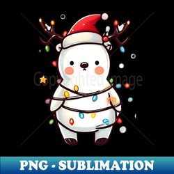 Christmas Special Polar Bear in Santa Hat and Reindeer Horns - Retro PNG Sublimation Digital Download - Revolutionize Your Designs