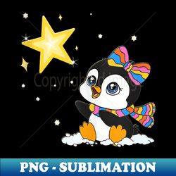 cute kawaii baby penguin in the snow with a star - vintage sublimation png download - perfect for personalization