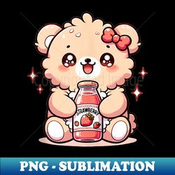 cute japanese kawaii style bear drinking strawberry milk - high-quality png sublimation download - instantly transform your sublimation projects