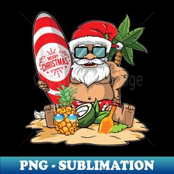 Christmas in July Funny Santa Summer Surfing - PNG Sublimation Digital Download - Instantly Transform Your Sublimation Projects