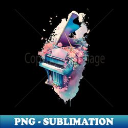 Vintage Flowers with Piano - PNG Transparent Sublimation File - Stunning Sublimation Graphics