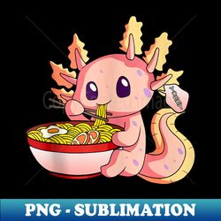 Funny Axolotl Eating Ramen Noodles Kawaii Anime Girl nage - Vintage Sublimation PNG Download - Revolutionize Your Designs
