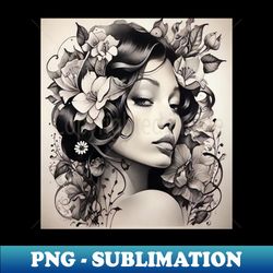Lady Flowers2 - Instant PNG Sublimation Download - Revolutionize Your Designs