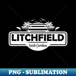 Litchfield Beach South Carolina Palm Trees Sunset Summer - Unique Sublimation PNG Download - Vibrant and Eye-Catching Typography
