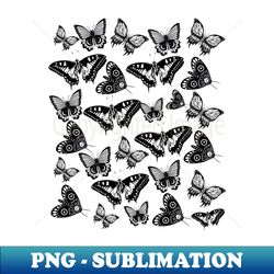 Butterfly Pattern - Black And White Butterflies And Moths - Elegant Sublimation PNG Download - Create with Confidence