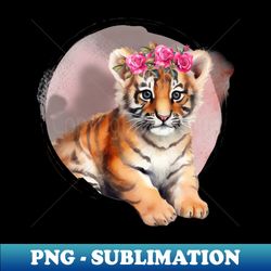 Cute Baby Tiger With floral crown - Creative Sublimation PNG Download - Unleash Your Inner Rebellion
