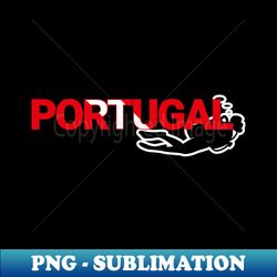 The word Portugal filled with the diving flag colours and a scuba diver - Instant PNG Sublimation Download - Instantly Transform Your Sublimation Projects