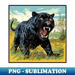 Wild Black Panther Cartoon Vintage Comics Style Drawing - Stylish Sublimation Digital Download - Enhance Your Apparel with Stunning Detail