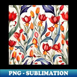 Red Orange Turkish Tulips Ottoman Pattern - PNG Sublimation Digital Download - Transform Your Sublimation Creations