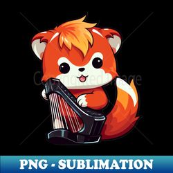 Cute Red Panda Playing Harp - Signature Sublimation PNG File - Enhance Your Apparel with Stunning Detail