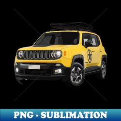 Yellow Jeep Renegade Illustration - PNG Transparent Sublimation Design - Vibrant and Eye-Catching Typography
