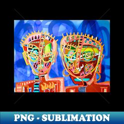 Black Masks on Blue by Jon Stucky - PNG Transparent Sublimation Design