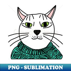 Portrait of Aqua Sweater Cat - Professional Sublimation Digital Download