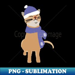 winter kitty cat wearing blue hat and scarf - png transparent sublimation file