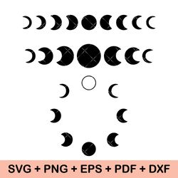 Moon phases Svg, Mystic Celestial Svg, Its Just a Phase Svg, Crescent Moon Svg, Cut File for Cricut,Silhouette, PNG