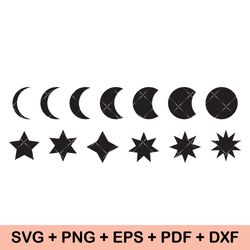 Moon phases Svg, stars Svg, night sky Svg, Crescent Moon Svg, Cut File for Cricut, Silhouette, PNG