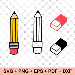 Pencil svg, Eraser SVG ,pencil monogram svg, Teacher SVG, Pencil Clipart, School SVG, Pencil outline