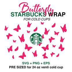 Butterfly wrap svg, anime wrap svg, Starbucks wrap Svg, 24oz Cold Cup Svg, Venti Cold Cup Svg, Full Wrap Svg, Wrap Svg