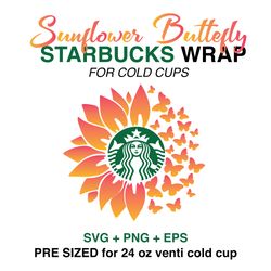 sunflower wrap svg, butterfly wrap svg, starbuckswrap svg, 24oz coldcup svg, venti cold cup svg, full wrap svg, wrap svg