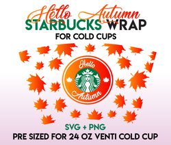 Autumn svg, Maple Leaves wrap svg, Starbucks wrap Svg, 24oz Cold Cup Svg, Venti Cold Cup Svg, Full Wrap Svg, Wrap Svg