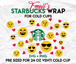 Emoji wrap svg, Smile wrap svg, Starbucks wrap Svg, 24oz Cold Cup Svg, Venti Cold Cup Svg, Full Wrap Svg,