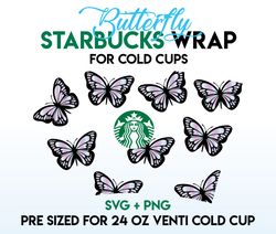 Butterfly svg, flower svg, Starbucks wrap Svg, 24oz Cold Cup Svg, Venti Cold Cup Svg, Full Wrap Svg, wrap svg