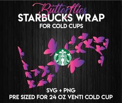 butterfly wrap svg, floral wrap svg, starbucks wrap svg, 24oz cold cup svg, venti cold cup svg, full wrap svg, wrap svg
