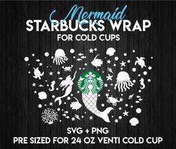 Mermaid wrap svg, Sea ocean wrap svg, Starbuckswrap Svg, 24oz Cold Cup Svg, Venti Cold Cup Svg, Full Wrap Svg, wrap svg