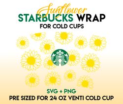 sunflower wrap svg, floral wrap svg, starbucks wrap svg, 24oz cold cup svg, venti cold cup svg, full wrap svg, wrap svg