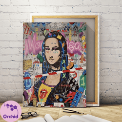Banksy Mona Lisa Canvas Art Colorful,Street Art Print,Urban Wall Decor,Pop Art Painting,Contemporary Home Artwork