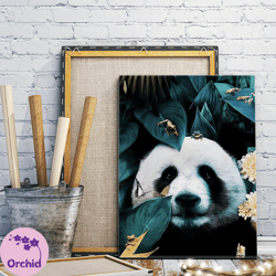 Cute Panda Canvas Wall Art Decoration, Frog Wall Art, Panda Wall Painting On Tree Branches, Canvas Art Prints, Home Wall