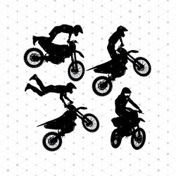 Set 4 Silhouettes Motocross Rider On Motorcycle Svg, Vehicle Svg