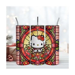 Stained Glass Rose Kitty Face 20oz Tumbler Wrap Design