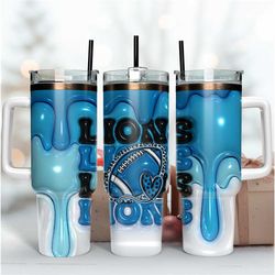 Detroit Lions Inflated Puff Skinny Tumbler 40Oz, Football Tumbler Straight and Tapered