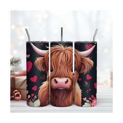 Highland Cow Valentine Tumbler, Happy Valentines Day Tumbler