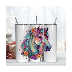 Watercolor Horse Tumbler Wrap, 20 Oz Horse Lover Sublimation Tumbler PNG Design