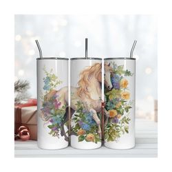 Horses With Flowers 20 oz Skinny Tumbler Sublimation Design, Horse Wrap