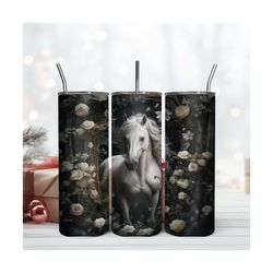 White Horse and White Rose 20Oz Tumbler Wrap Sublimation Png