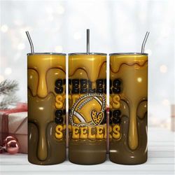 Pittsburgh Steelers Inflated Puff Skinny Tumbler 20Oz, Football Tumbler Straight and Tapered
