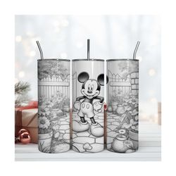 Mickey Mouse Black And White In The Garden Skinny 20oz Wrap Digital File Png