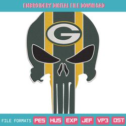 Green Bay Packers NFL Team Skull Logo Embroidery Design Download