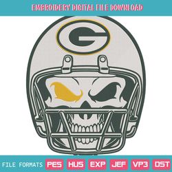 Skull Helmet Green Bay Packers NFL Embroidery Design