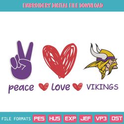 Peace Love Minnesota Vikings Embroidery Design File Download