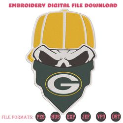 Green Bay Packers Skull Bandana NFL Embroidery Design Download