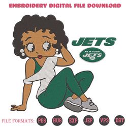 New York Jets Black Girl Betty Boop Embroidery Design File