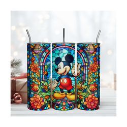 Flowers With Mickey Mouse Stained Glass Tumbler 20oz Digital Download File Png